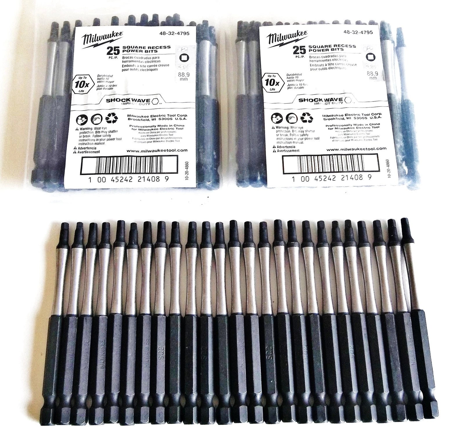 100 Milwaukee Shockwave 3-1/2" Impact #2 Square Robertson Screw Bits