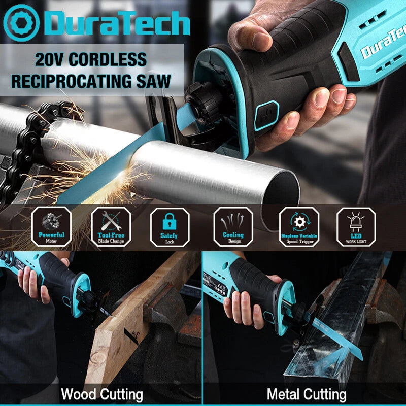 Duratech 20V 4.0ah Cordless Reciprocating Saw 3000rpm 7/8" Stroke W/4