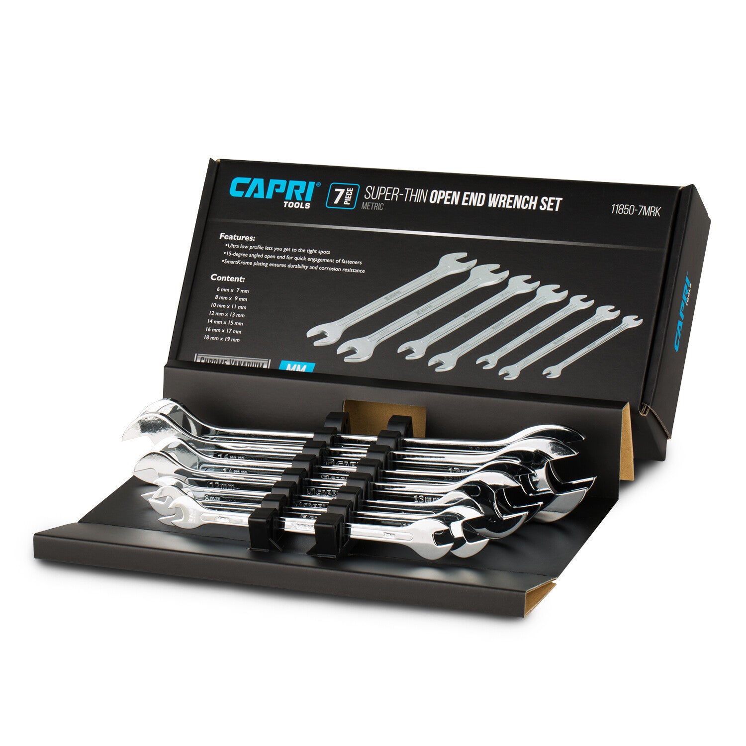Capri Tools Super-Thin Open End Wrench Set, Metric, 6 to 19 mm, 7-PieceOpens in a new window or tab