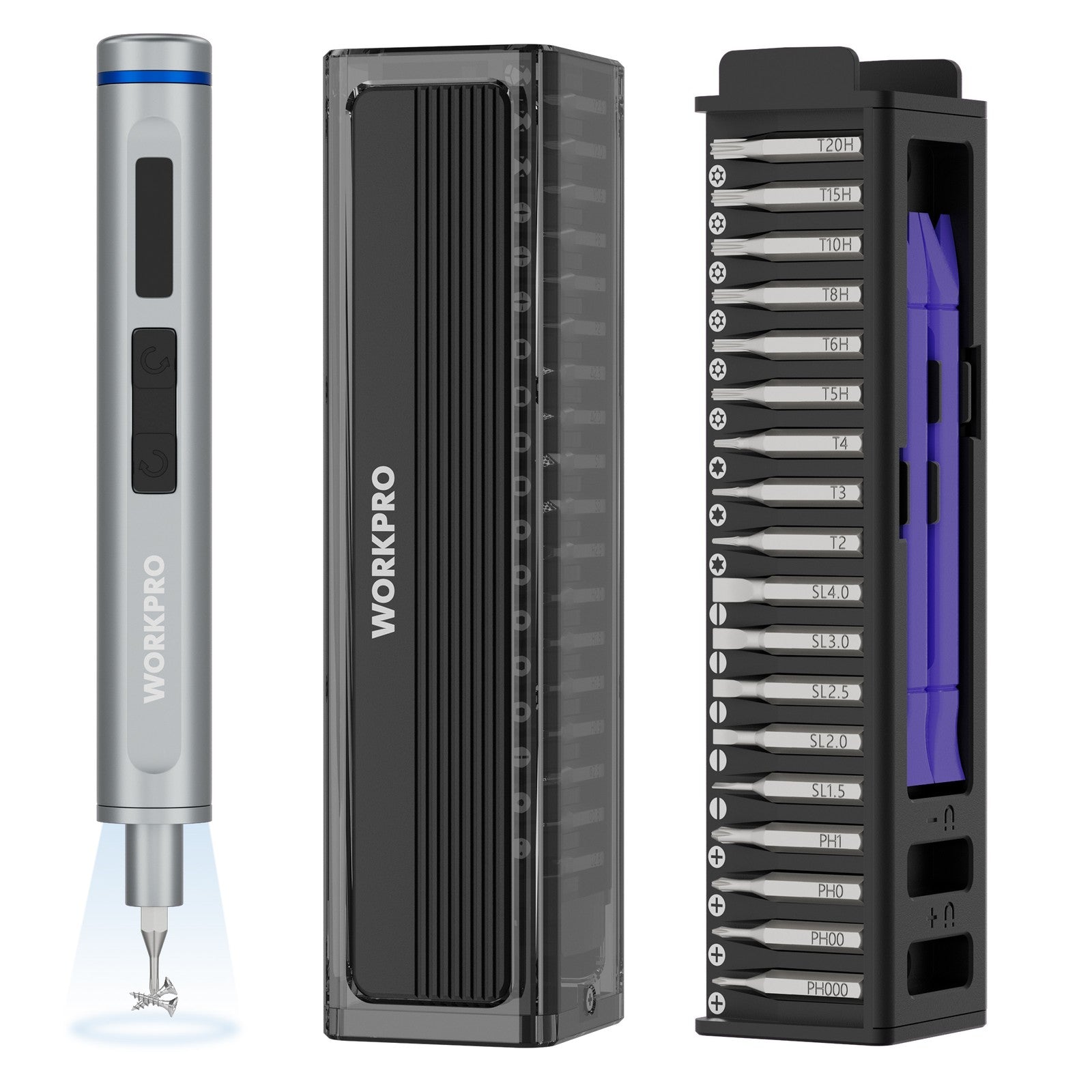 WORKPRO Mini Electric Screwdriver with Magnetizer 36 S2 Steel Bits by WORKPRO