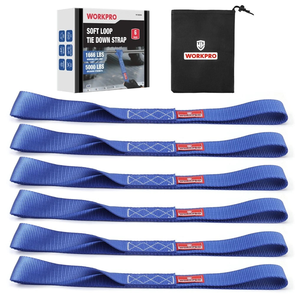 WORKPRO 6PC 1.6"x17" Heavy Duty Soft Loop Tie Down Straps 5000lbs Break Strength