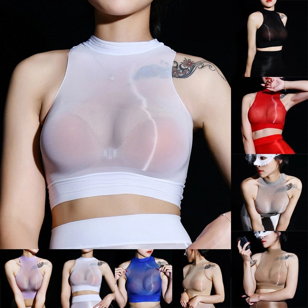 Sexy Womens See Through Mesh Sheer Tank Crop Top Vest T-shirt Blouse