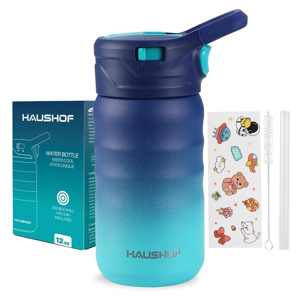 HAUSHOF Stainless Steel Kids Water Bottle 12 oz Vacuum Double Wall Insulated Cup