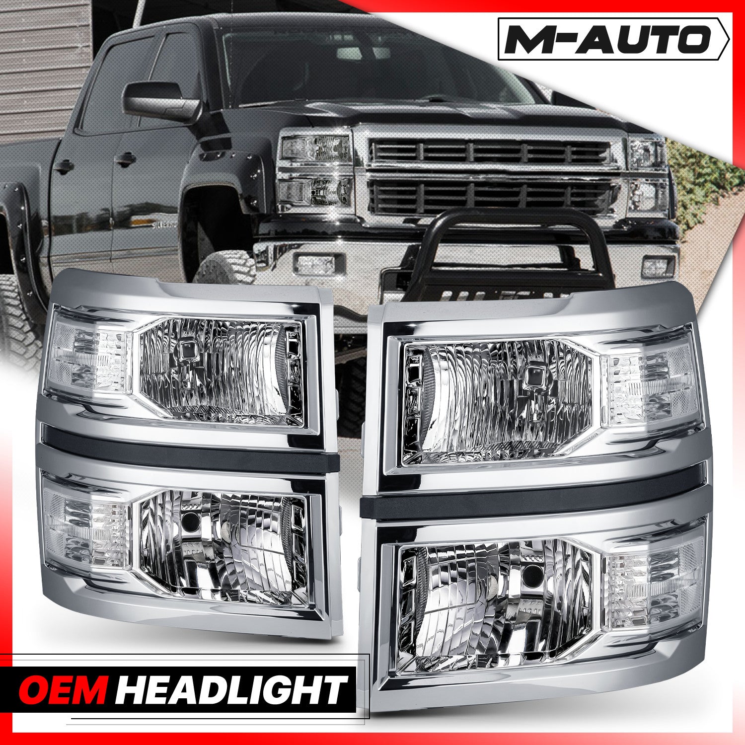 Pair Left+Right Clear Chrome Headlight for 2014-2015 Ch
