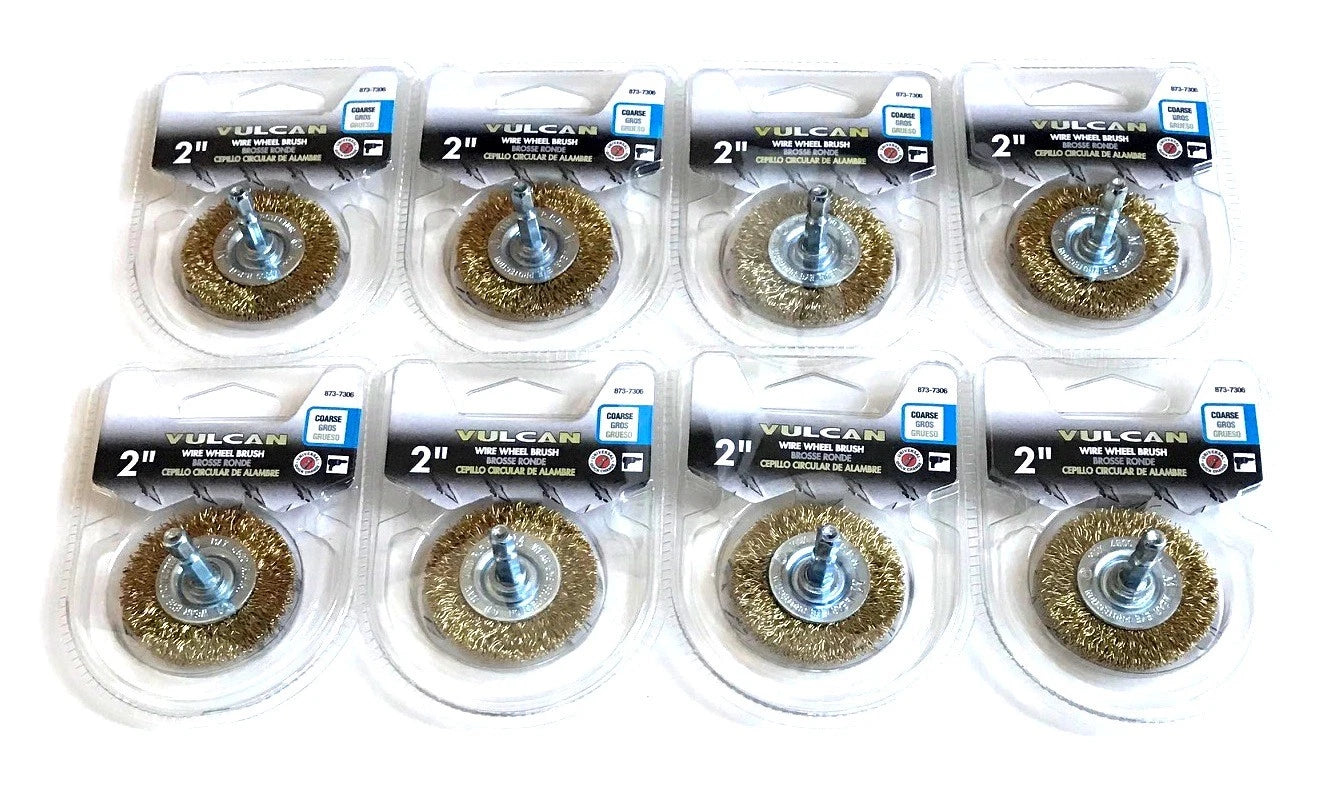 8 VULCAN 2" COARSE STEEL WIRE BRUSH WHEELS 1/4" QUICK CHANGE HEX SHANK 7306