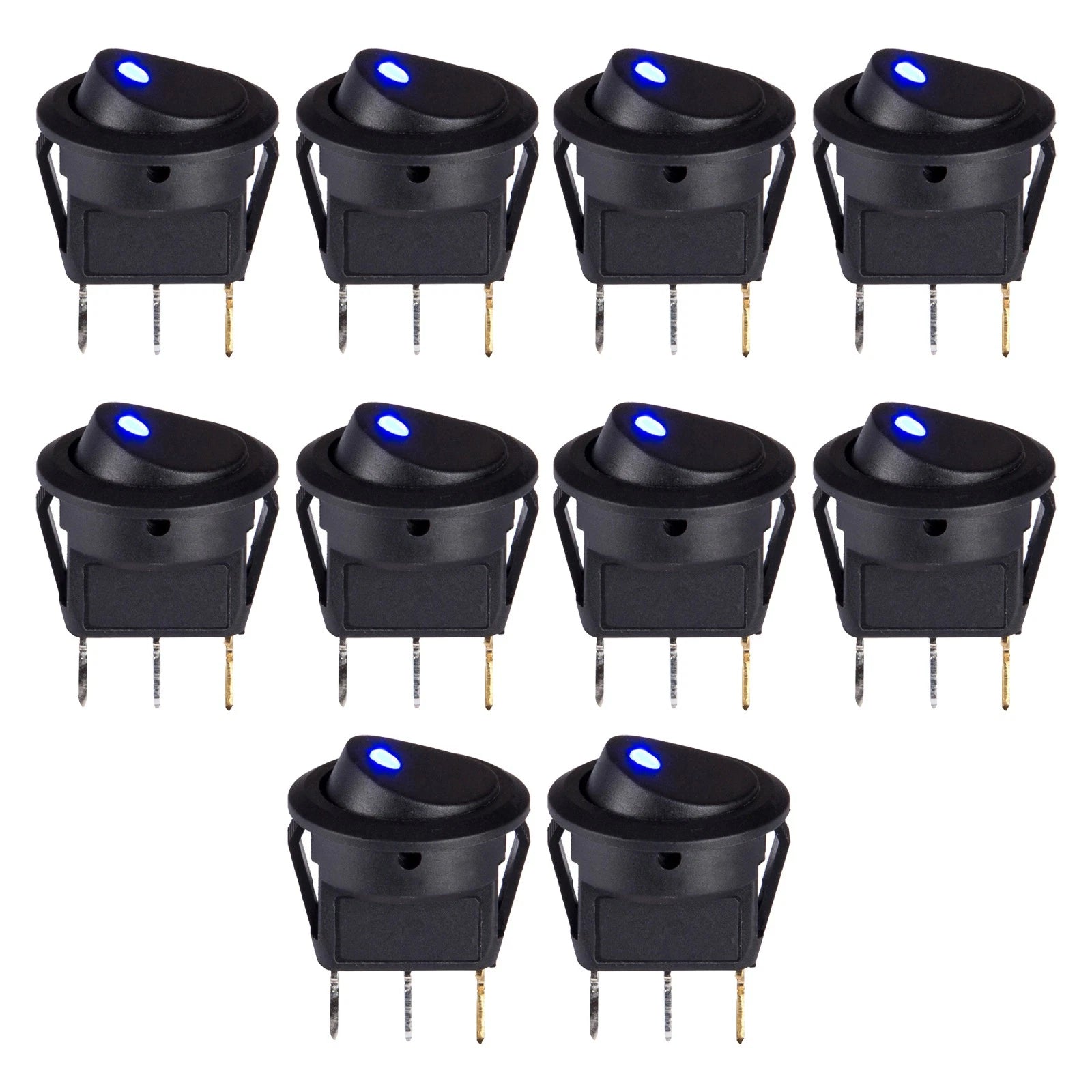 10 Pack 12V Car Round Rocker Dot Boat Blue Led Light Toggle On/off