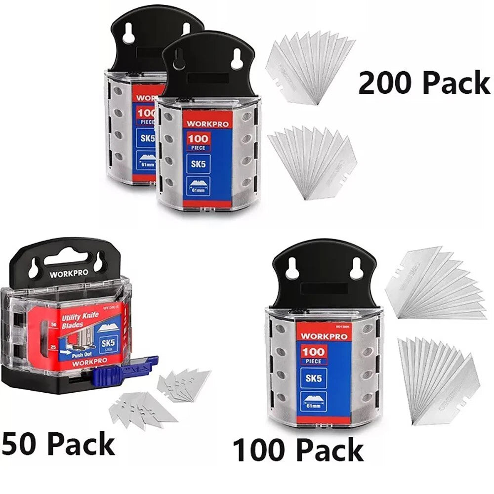WORKPRO 200PK/100PK/50<wbr/>PKS SK5 Steel Utility Knife Blades Box Cutters w/Dispenser