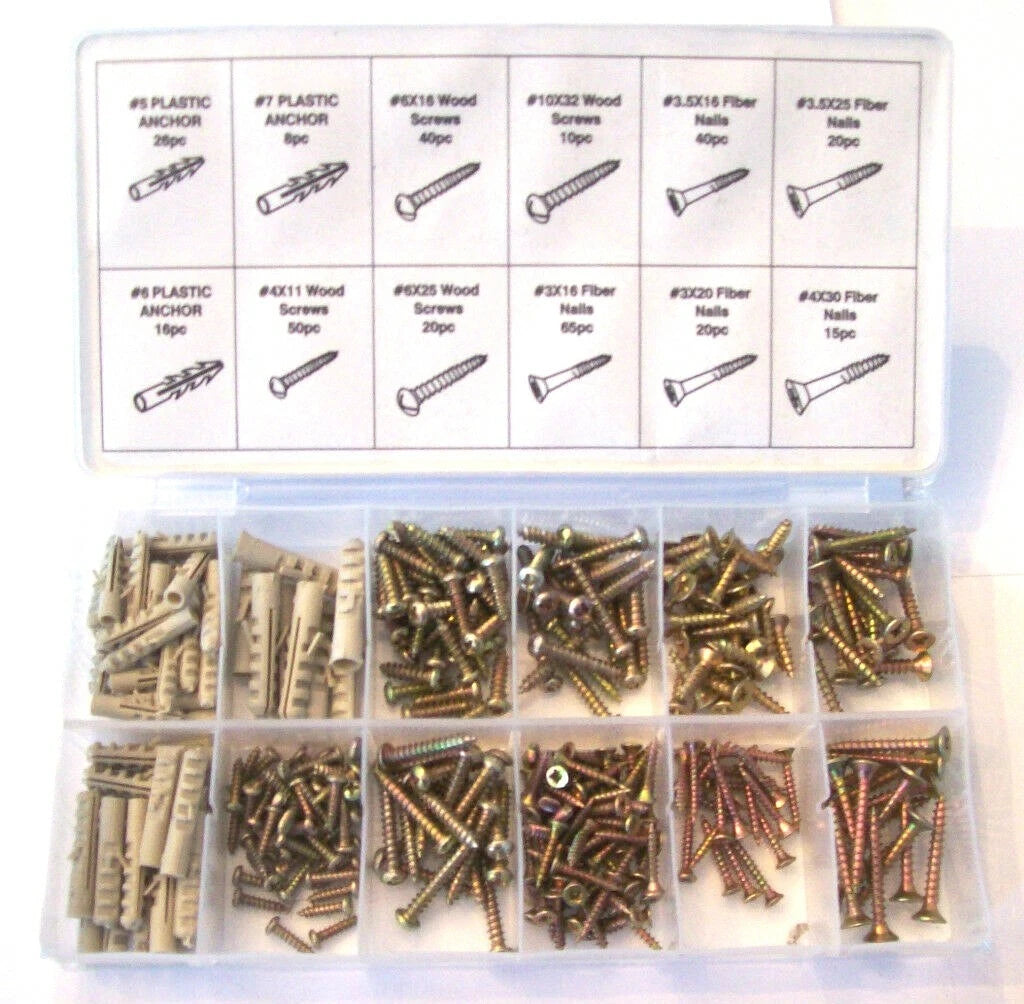 Chip Board Screw Assortment Plastic Wall Anchor Fiber Nails Wood