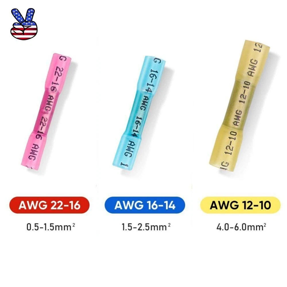 Heat Shrink Wire Connectors Automotive Crimp Butt Terminals 22-10awg