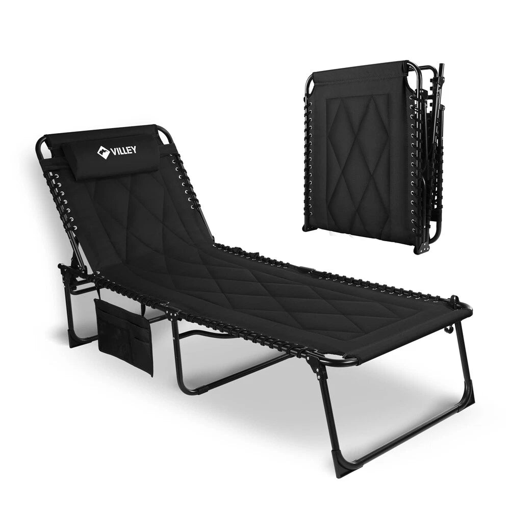 Villey Folding Chaise Lounge Padded Camping Cot Patio Lounge Chairs