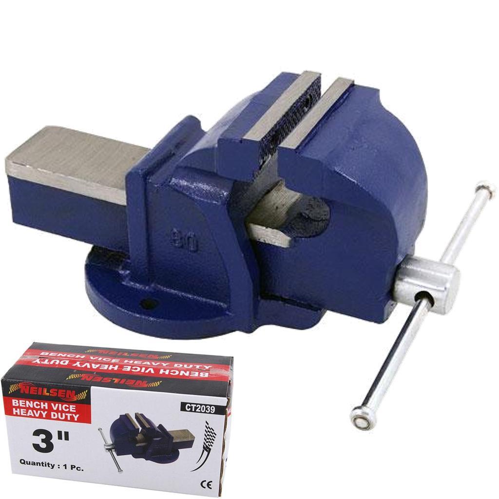 Neilsen 75mm Jaw Bench Vice Workshop Swivel Base Clamp Workbench Cast Iron 3"Ope