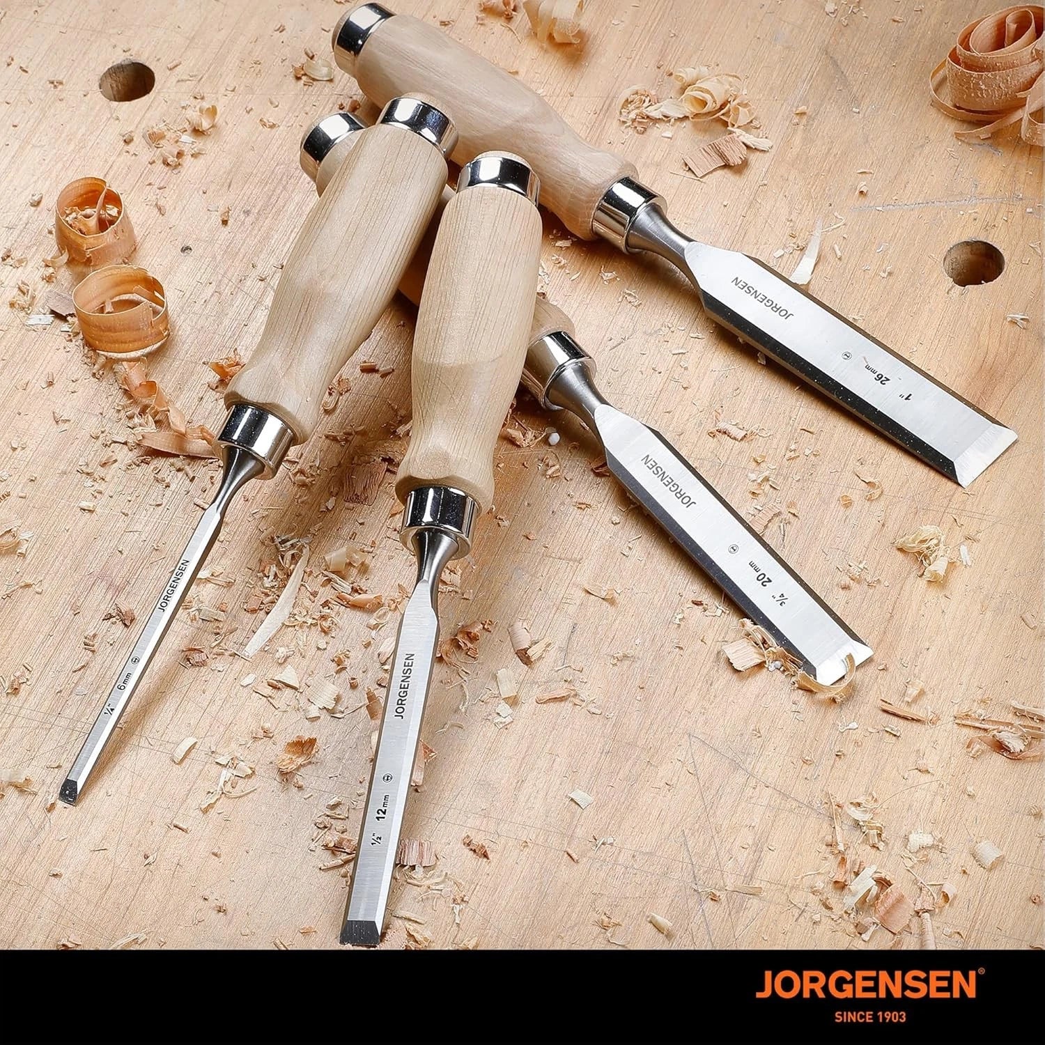 Jorgensen 1/4" 1/2" 3/4" 1" Wood Chisel Set Steel Beveled Edge Wood