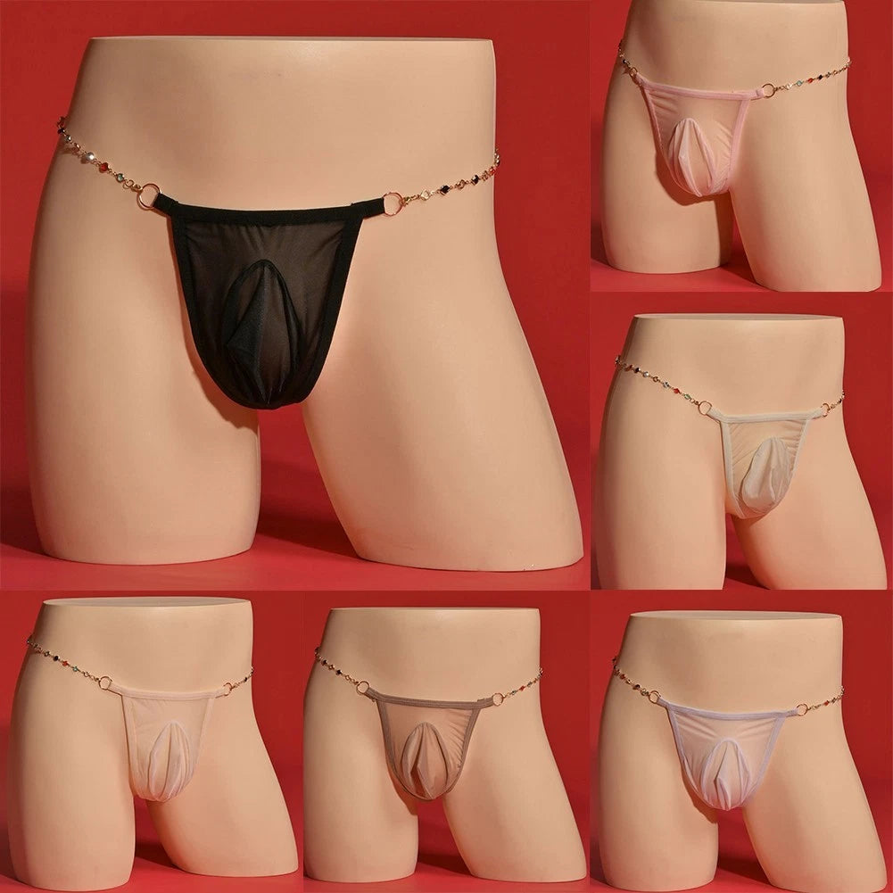 Mens Transparent G String Pouch Mesh Breathable Underwear Briefs