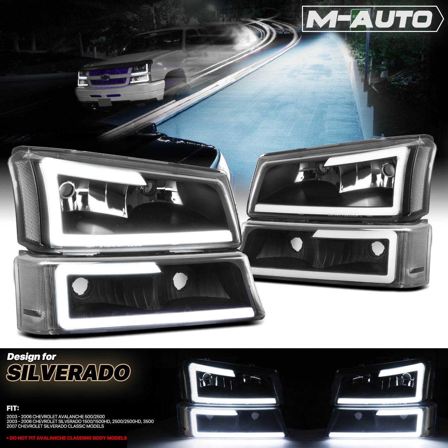 [LED LIGHT BAR DRL]4PC Black Headlight Bumper Lamp for