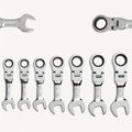 Stubby Ratcheting Wrench Flexible Head 72-teeth Open End Wrench