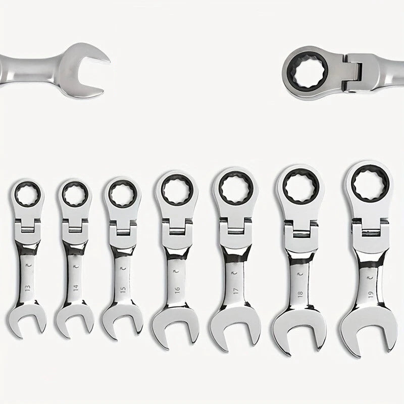 Stubby Ratcheting Wrench Flexible Head 72-teeth Open End Wrench