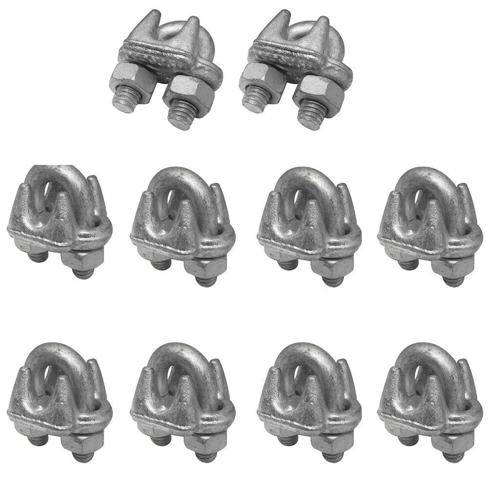 10 Pack 1/4" Galvanized Wire Rope Cable Clips – Drop Forged U-bolt