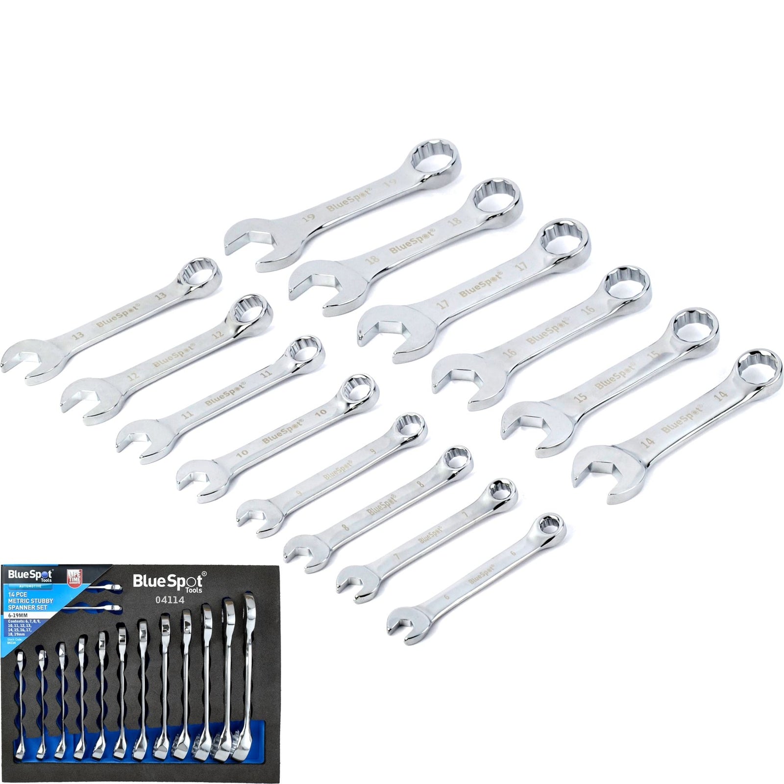 BlueSpot 14pc Combination Spanner Set Metric Stubby Wrench Spanners by BlueSpot
