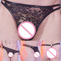 Black Men Thong Underwear - Hollow Out Lace Transparent Pouch Style