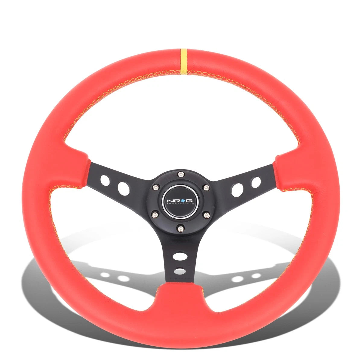 Nrg 35cm 3"deep Dish Spoke Red Leather Grip | Built Supply Co