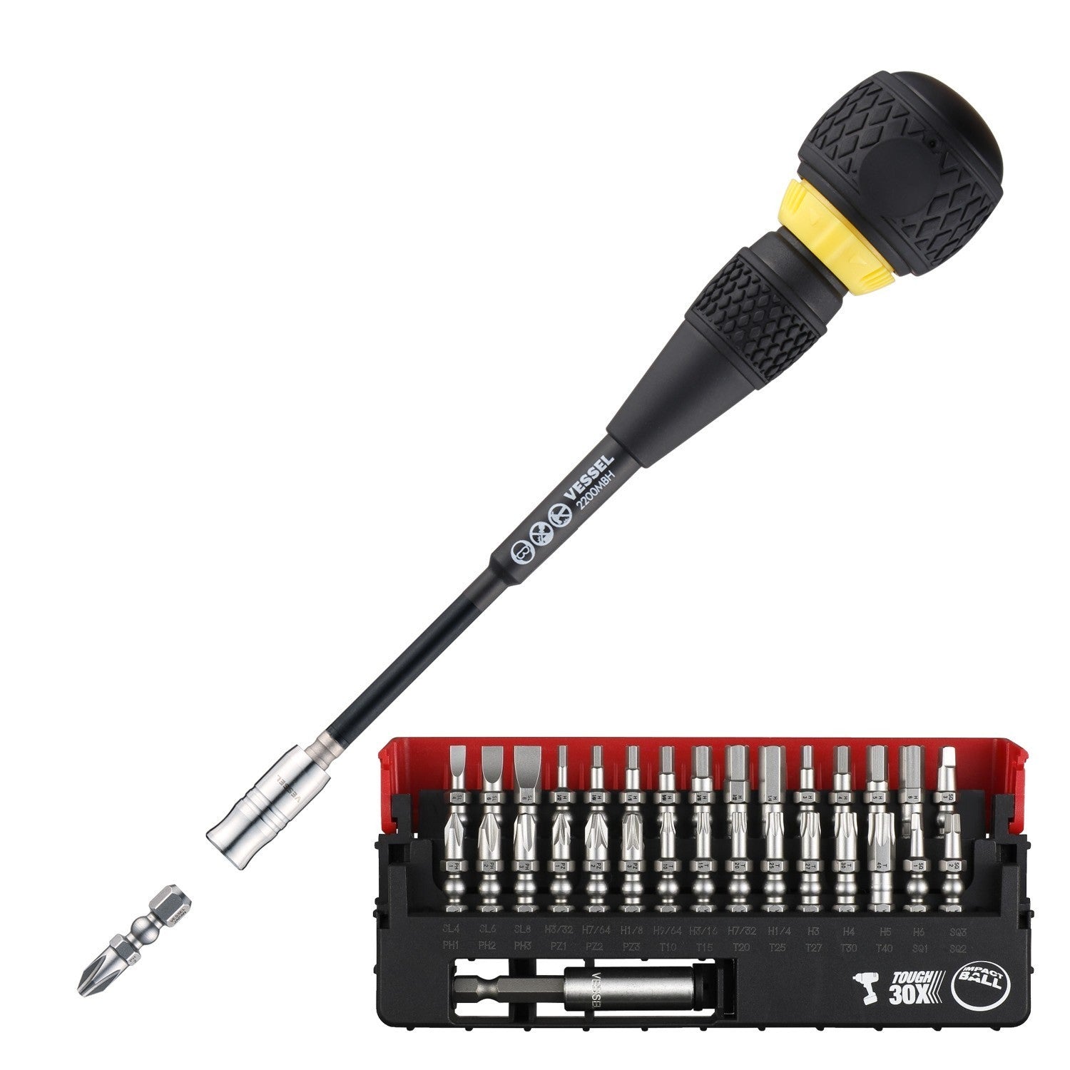 Vessel Ball Grip Ratcheting Screwdriver with 31pc Bit Set