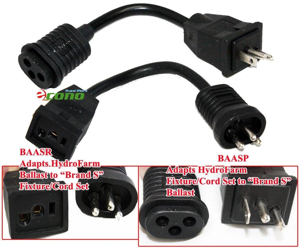 Baasr 9-1/2" Adapter Cord Plug - Hydrofarm Ballast To Sunlight Hood