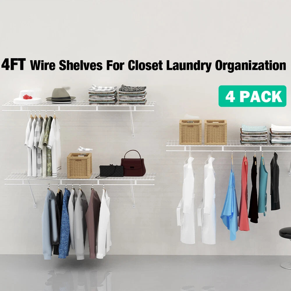 Haushof 4-pack Closet Shelves 4 Ft X12 In Wall Mounted Wire Shelving