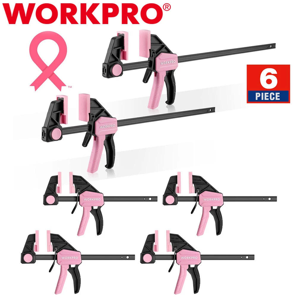 WORKPRO 6-Packs 6" 12" Bar Clamp One-Handed Clamp/Spreader Light-Duty Clamp Sets