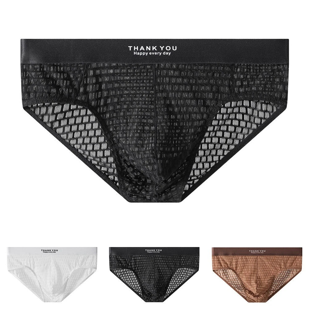 Mens Breathable Low Waist Mesh Briefs See Through Underwear With U