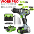 WORKPRO 20V Cordless Drill Driver Kit with 2.0Ah Battery