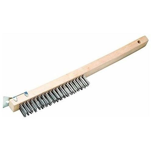 3 Pack - 13.5" Wire Scratch Brush with Wood Handle and Scraper