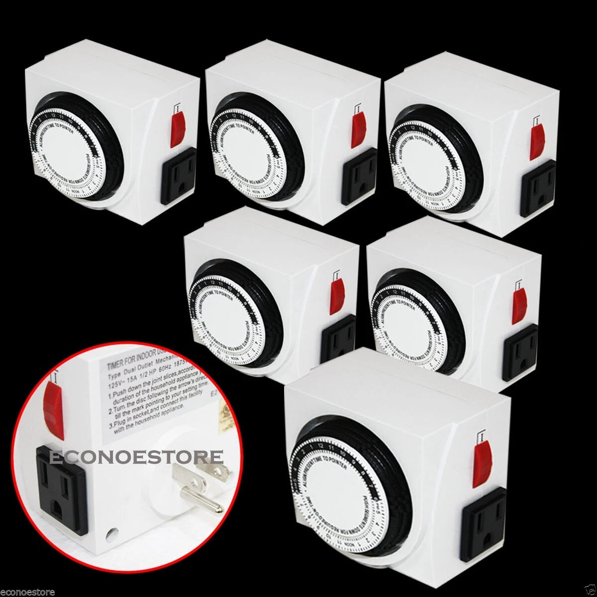 Lot (6) 24 Hour Plug In Dual 110V Outlet Grounded Grow Light Timer Ul
