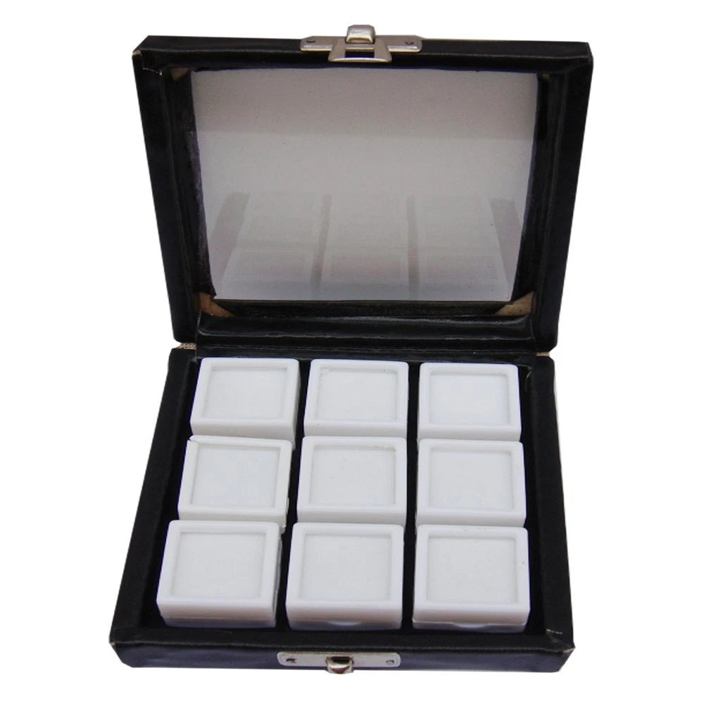 Leather Jewelry Box With 9 Gem Compartments | 25×25mm Gem Boxes