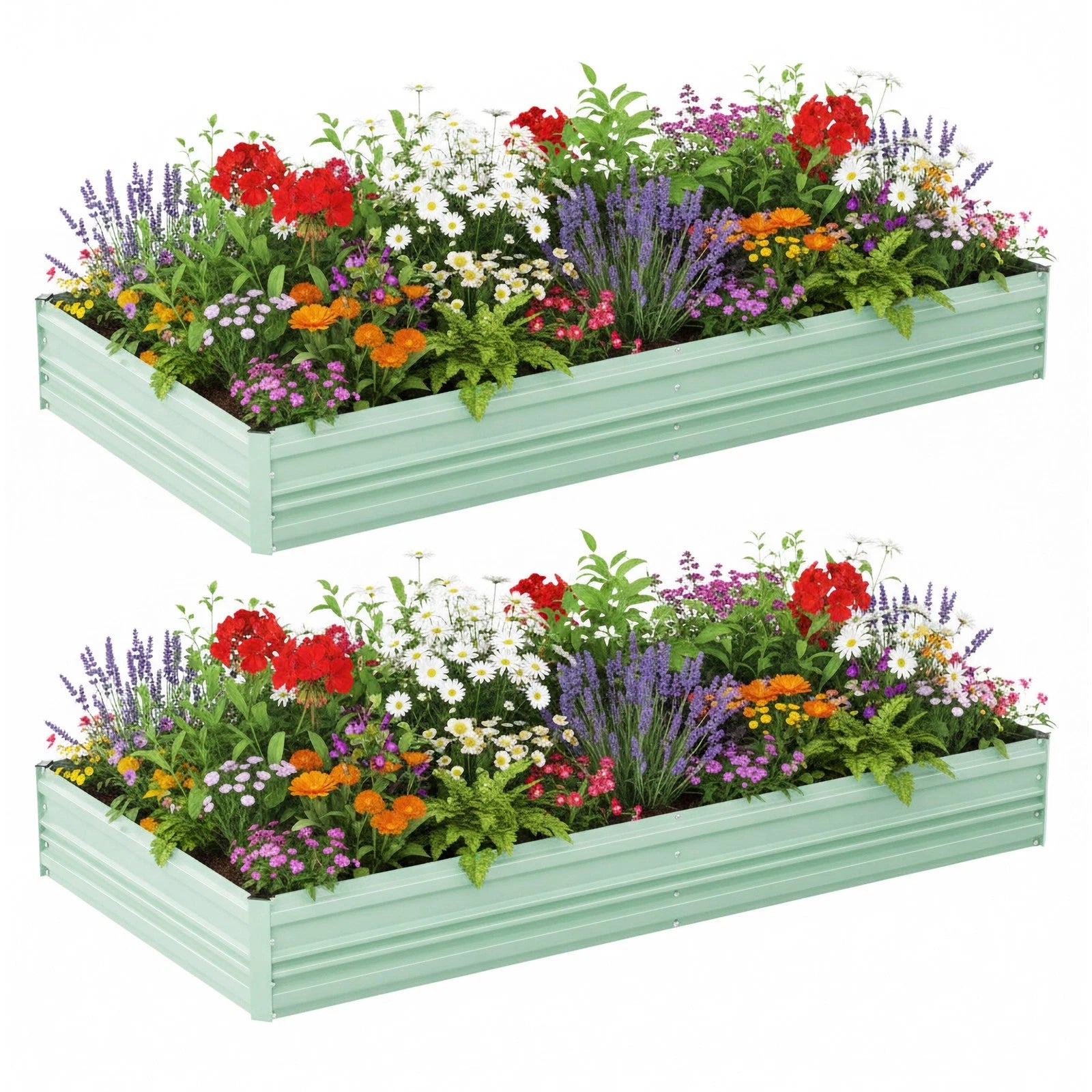 2Pack 7.5x4x1ft Outdoor Galvanized Raised Garden Beds Rust-Resistant Planter Box