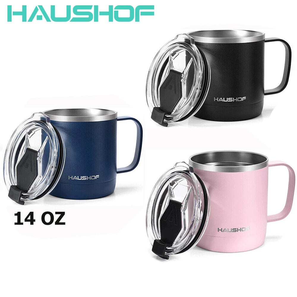 HAUSHOF Black/Pink/Blu<wbr/>e 14 oz Coffee Mug Insulated Coffee Mug Travel Camping Cup