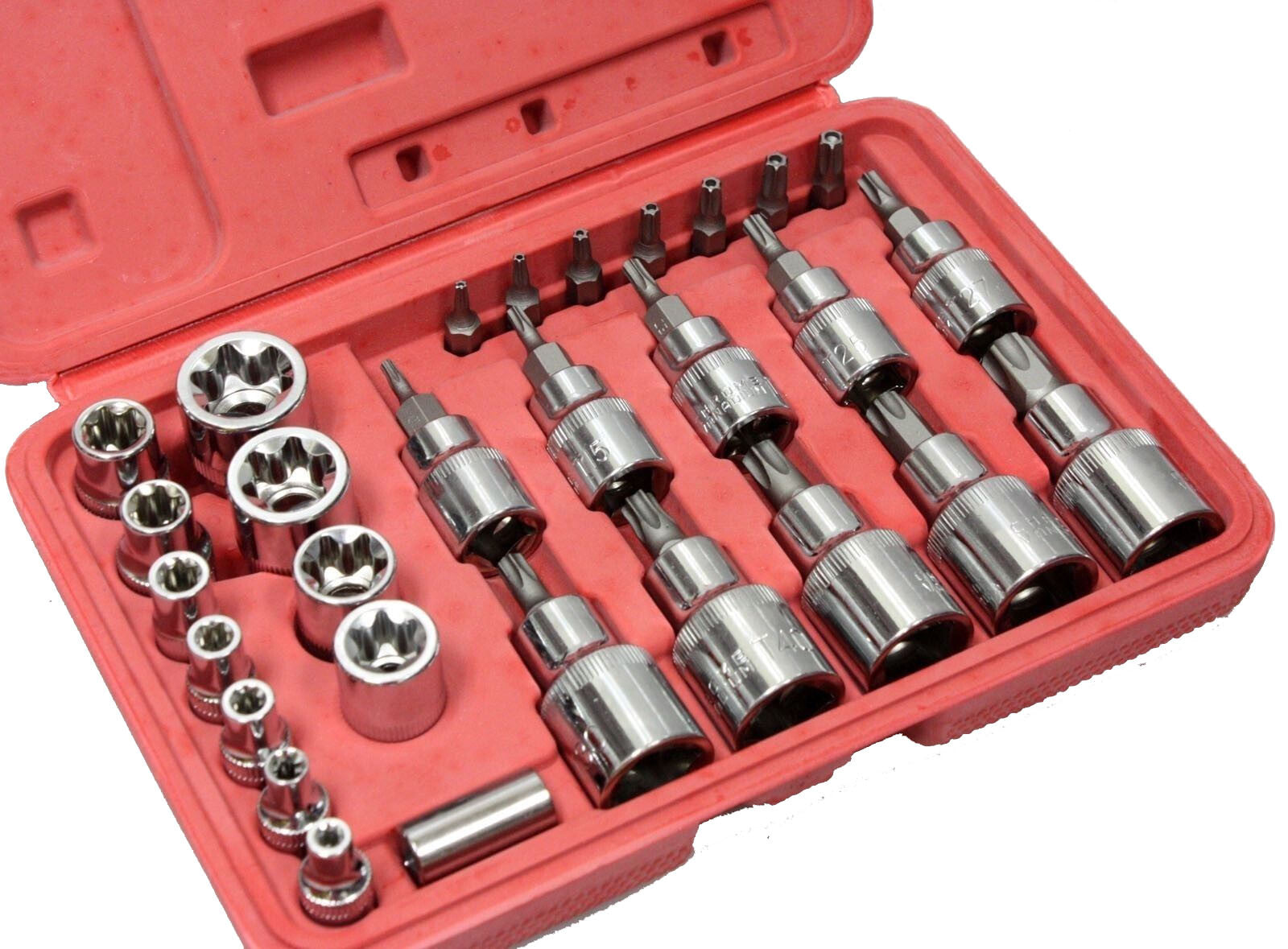 30pcs 1/4" 3/8" 1/2" Dr. Security Star Torx Sockets Tamper Proof Bits Set Bit