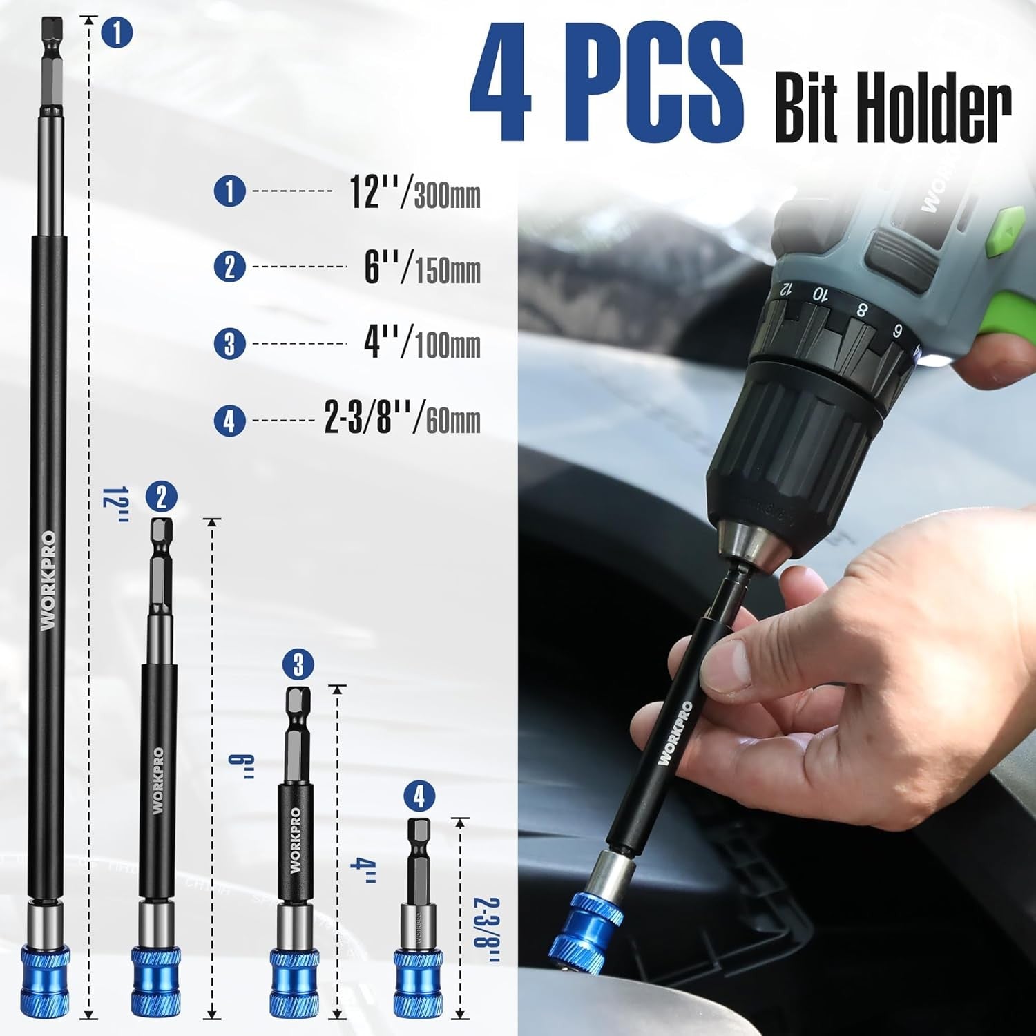 WORKPRO 4Pcs Drill Bit Extension Set by WORKPRO