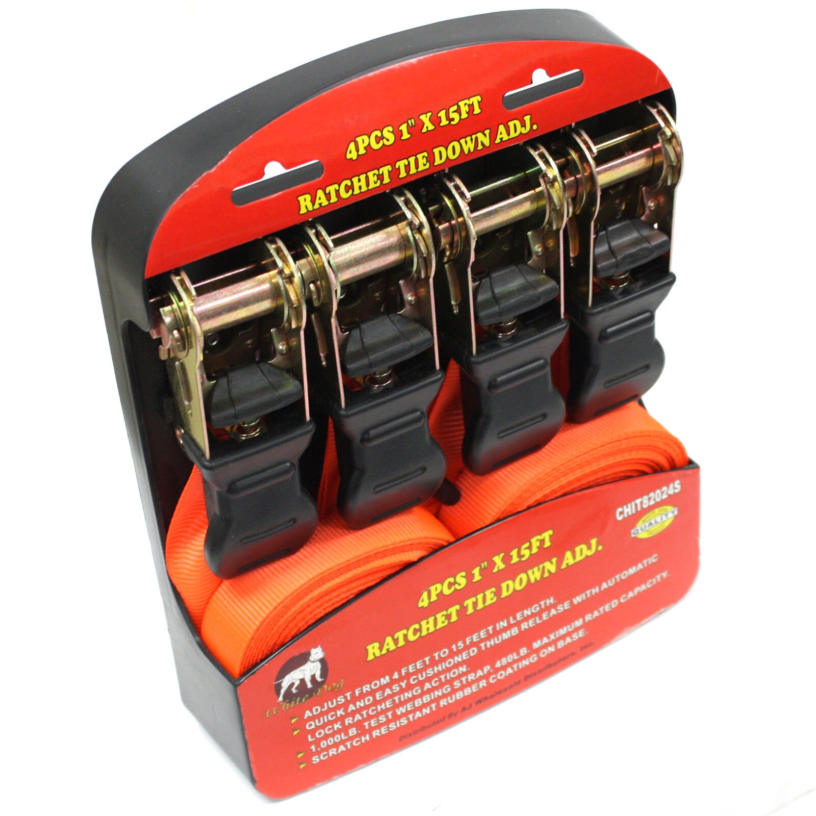 4 pcs 1" x 15' ft Ratchet Tie Down Adjustable Set Cargo Holding Strap Belt