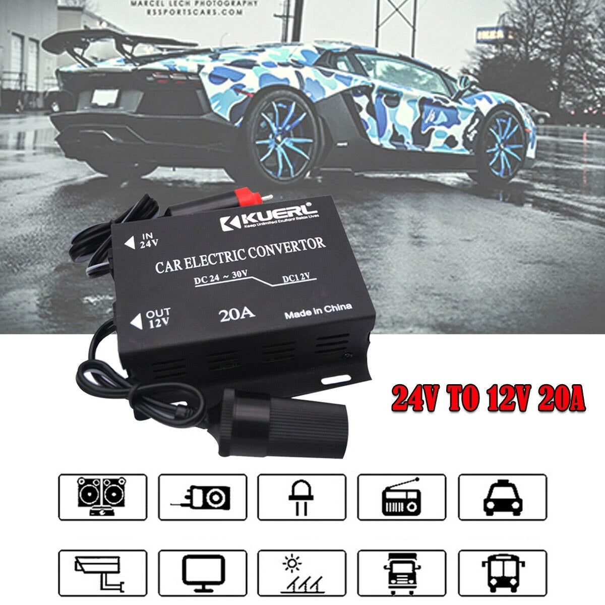 Car 24V Dc To Car 12V Dc 10/20a Cigarette Lighter Buck Converter