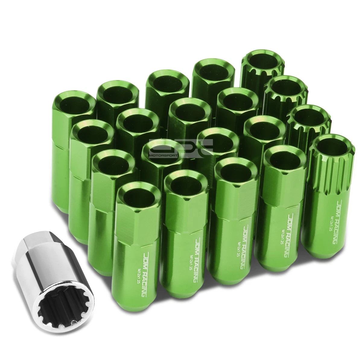 Aluminum Green 16 Lug+4 Lock Nuts+adapter M12x1.25 20mm Od/60mm Tall