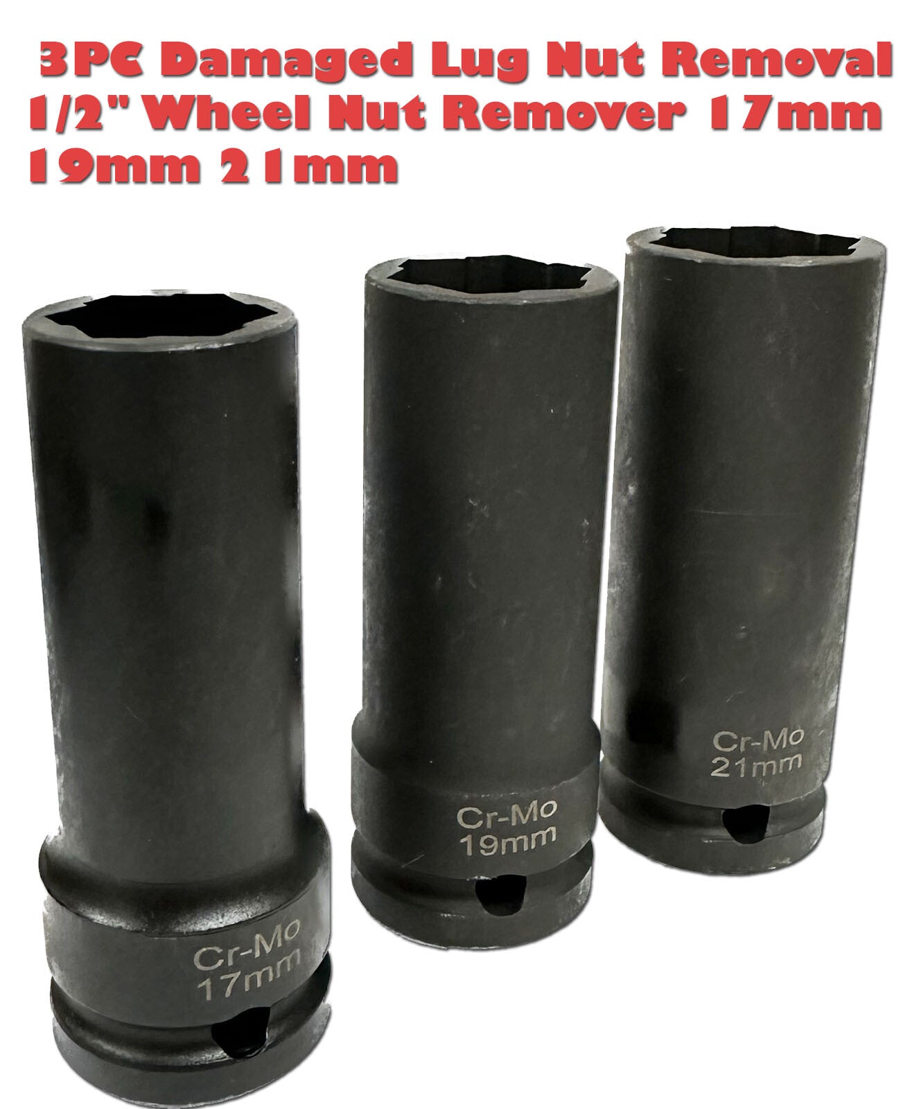 3pc 1/2-Drive Damaged Wheel Lug Nut Removal Socket Set by Unbranded