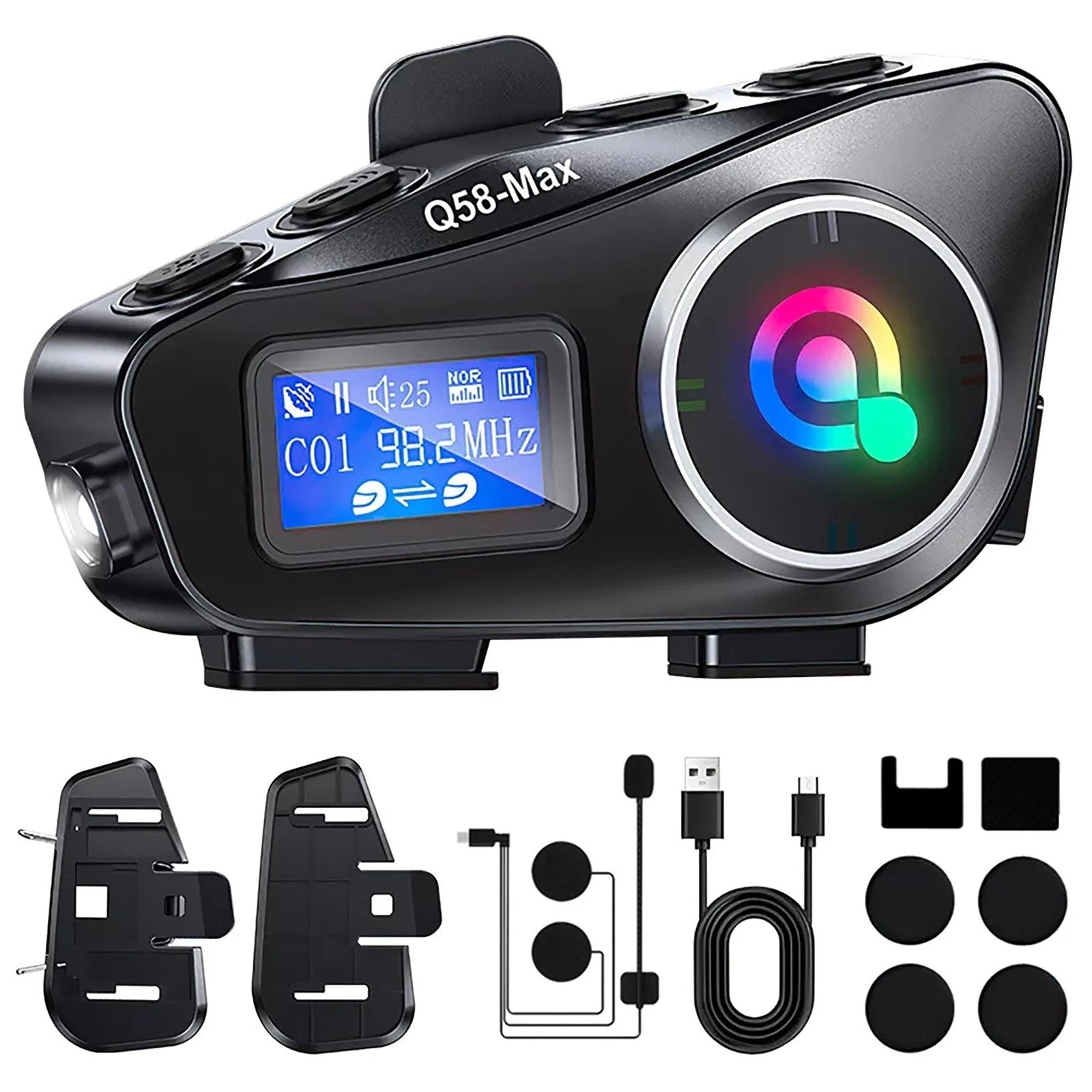 Motorcycle Intercom Helmet Double Back Clip Bluetooth Headset Lcd