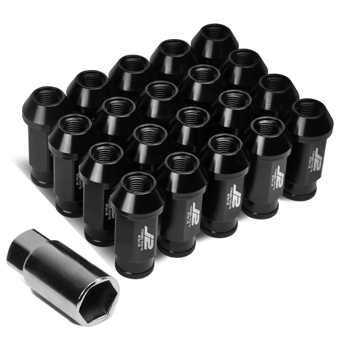 J2 7075 Forged Aluminum M12x1.25 5cm Open-end Lug Nut Set W/ Adapter