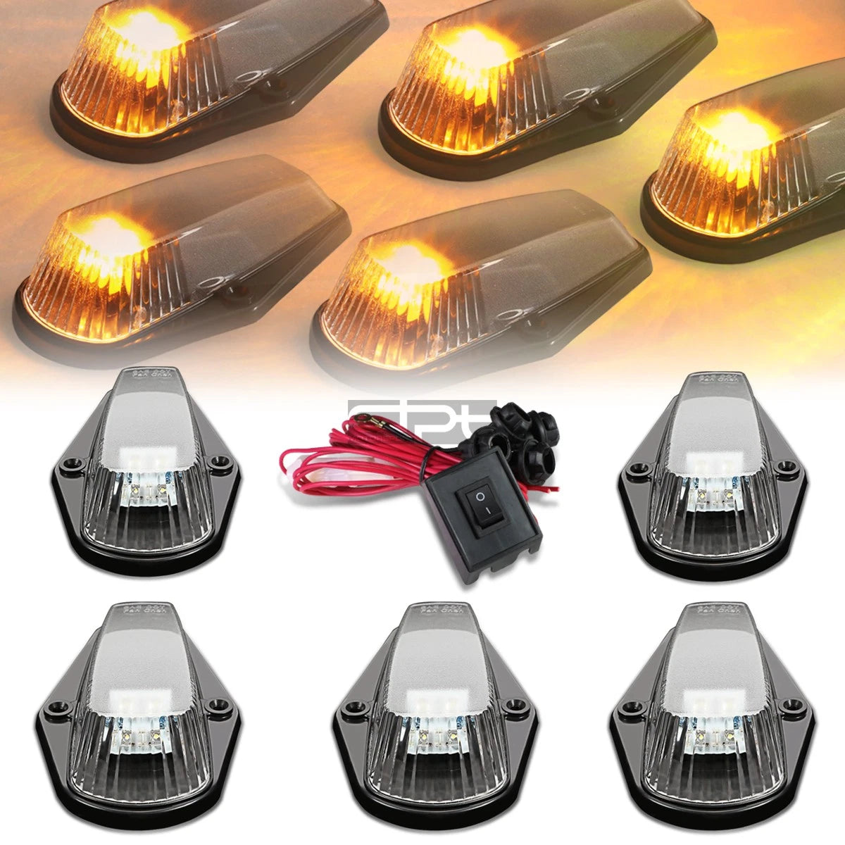 Fit 80-96 F-series Pickup Black Yellow Led Cab Roof Running