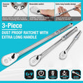 3PC Extra Long Drive Ratchet Handle Set 1/4, 3/8, 1/2 Inch