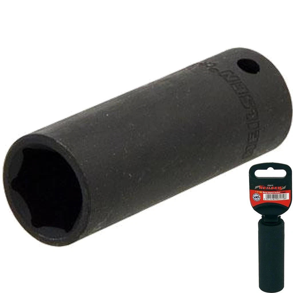 Neilsen 1/2" Drive Standard Deep Square Metric Single Impact Socket