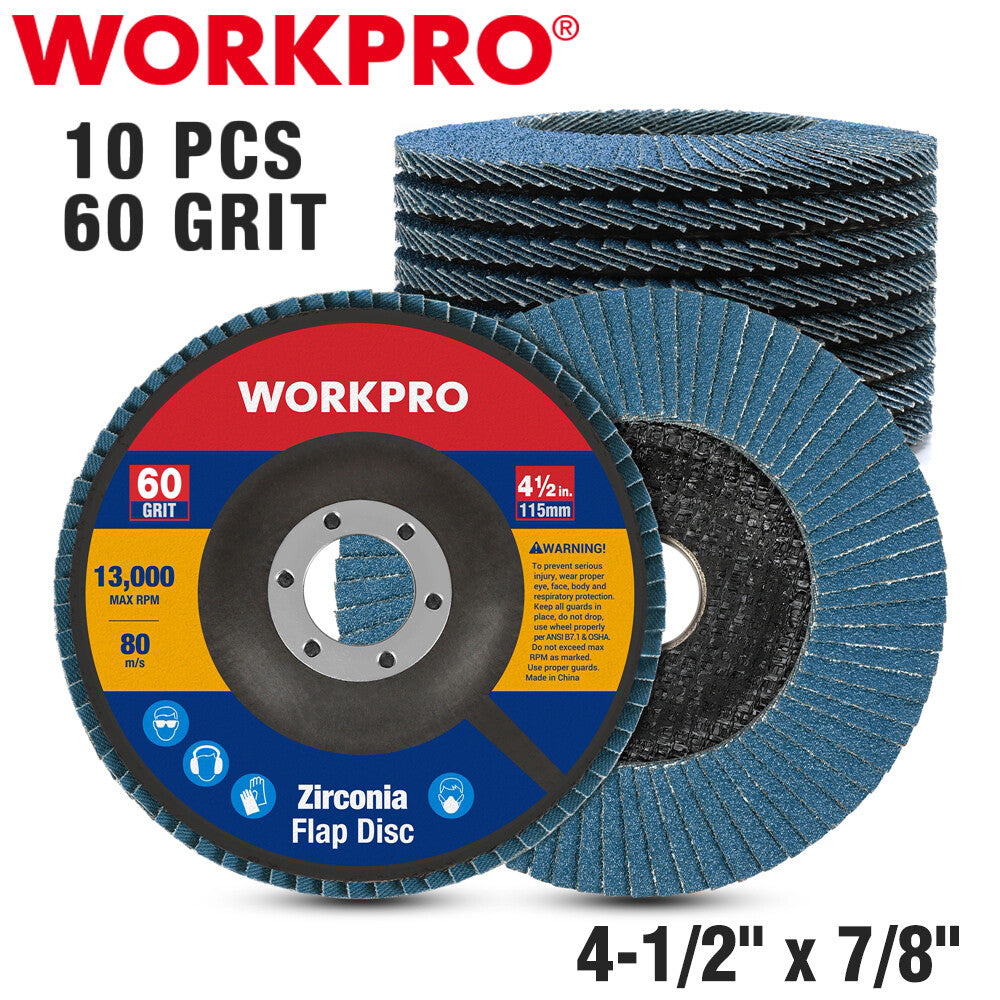 WORKPRO 10PCS Flap Disc 4-1/2" x 7/8" T29 Zirconia Abrasive Sanding