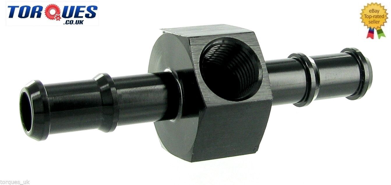 10mm Barb Push On With 1/8" NPT Side Port Gauge Adapter Take Off Black