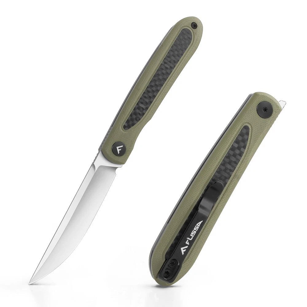 Flissa Folding Pocket Knife Carbon Fiber-g10 Handle Thumb Stud Front