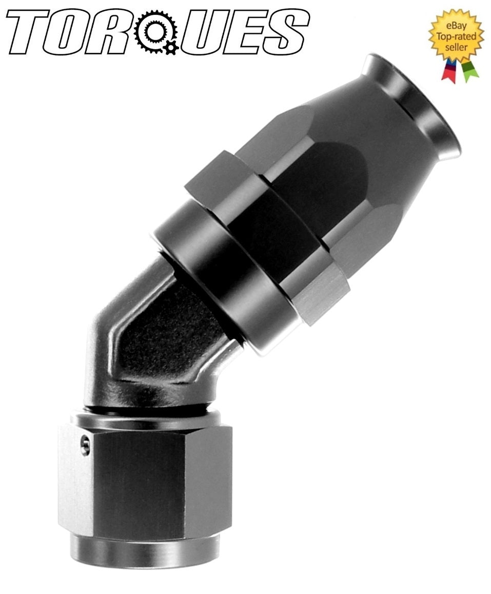 AN-8 (-08AN JIC AN8) 45 Degree FORGED PTFE Fuel Hose Fitting Black